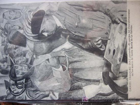 Postales: LA RABIDA. DANIEL VAZQUEZ DIAZ PINTANDO EN LOS MUROS DE SANTA MARIA