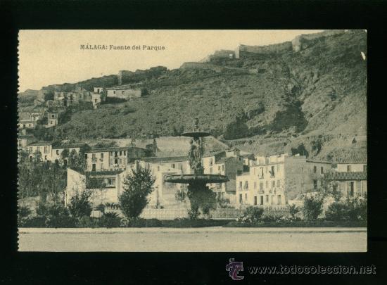 Postales: Postal antigua de M&aacute;laga, fuente del parque