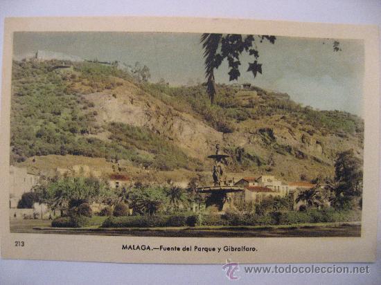 Cartoline: POSTAL SIN CIRCULAR DE MALAGA,FUENTE DEL PARQUE Y GIBRALFARO.