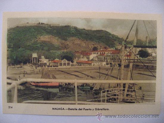 Cartoline: POSTAL SIN CIRCULAR DE MALAGA,DETALLE DEL PUERTO Y GIBRALFARO.