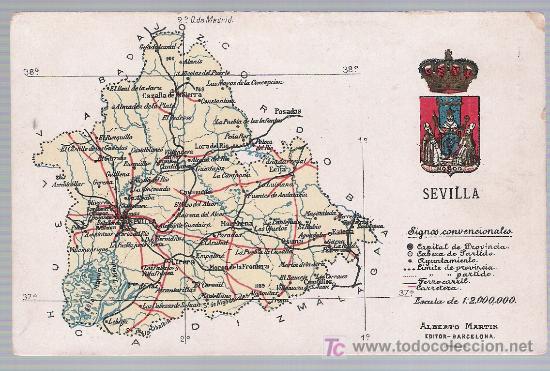 Postales: Sevilla. Mapa de la provincia. - Foto 1