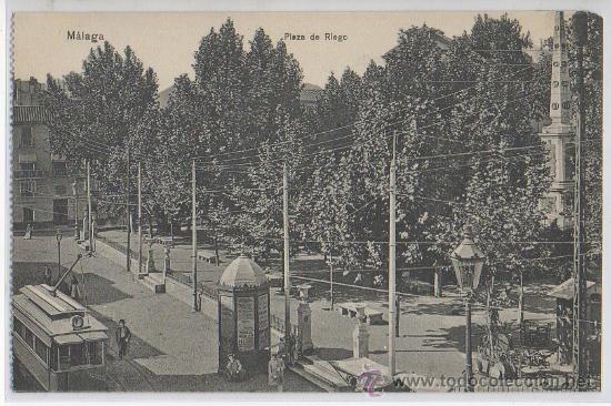 Postales: TARJETA POSTAL DE PLAZA DE RIEGO MALAGA TRANVIA