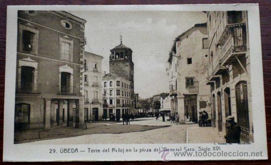 Postales: ANTIGUA POSTAL DE UBEDA - JAEN - TORRE DEL RELOJ EN LA PLAZA DEL GENERAL GARO - ED. IMP. DE LA LOMA