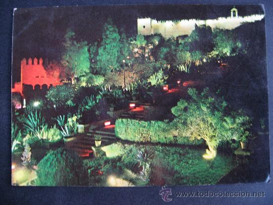 Postales: POSTAL SIN CIRCULAR DE ALMERIA,JARDINEZ DE LA ALCAZABA.NOCTURNA.