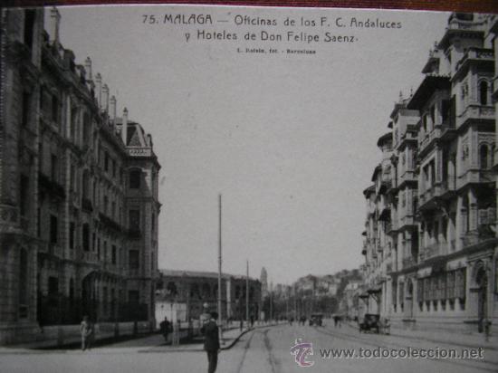 Postales: POSTAL MALAGA L. ROISIN OFICINA DE LOS FERROCARRILES ANDALUCES Y HOTELES