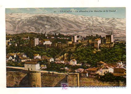 Postales: GRANADA. LA ALHAMBRA Y LAS MURALLAS DE LA CIUDAD. - Foto 1