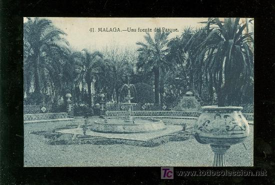 Cartoline: TARJETA POSTAL DE MALAGA. UNA FUENTE DEL PARQUE. N&ordm; 41.