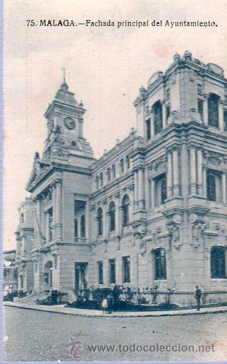 Cartoline: TARJETA POSTAL DE MALAGA. FACHADA PRINCIPAL DEL AYUNTAMIENTO. N&ordm;75.