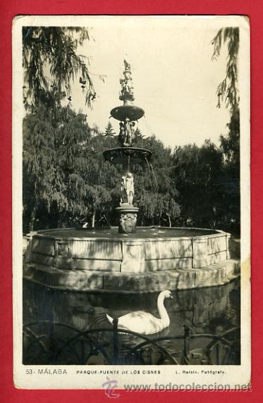 Postales: malaga, parque, fuente de los cisnes,    P42013