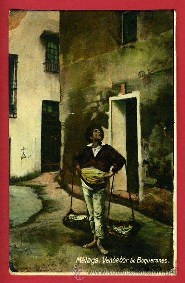 Postales: malaga, vendedor de boquerones,     P42026