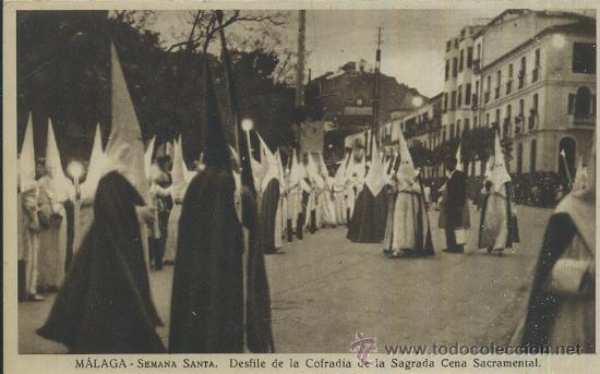 Postales: POSTAL ANTIGUA DE MALAGA SEMANA SANTA DESDE LA COFRADIA DE LA SAGRADA CENA SACRAMENTAL