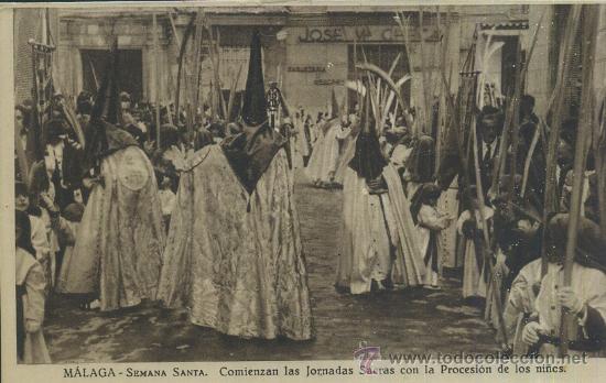 Postales: POSTAL ANTIGUA DE MALAGA SEMANA SANTA COMIENZAN LAS JORNADAS SACRAS CON LA PROCESION DE LOS NI&Ntilde;OS