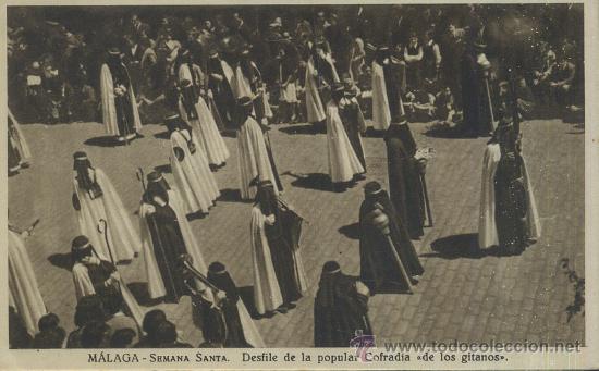 Postales: POSTAL ANTIGUA DE MALAGA SEMANA SANTA DESFILE DE LA COFRADIA DE LOS GITANOS