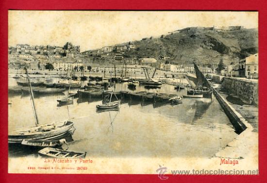 Postales: malaga , la alcazaba y puerto, reverso sin partir   , P44028