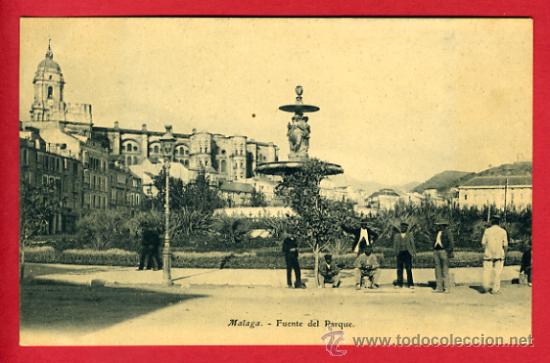 Postales: malaga , fuente del parque , reverso sin partir   , P44029