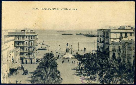 Postales: CADIZ : Hauser y Menet - Plaza de Isabel II, Vista al Mar