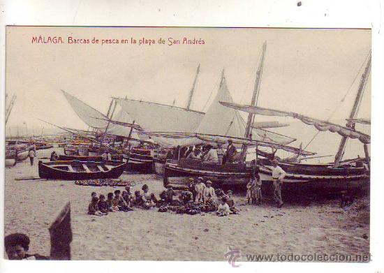 Postales: malaga - barcas de pesca en la playa de san andres.