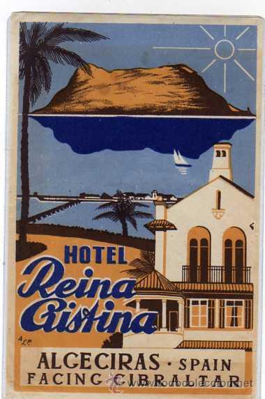 Postales: Algeciras. Cadiz. Etiqueta de hotel. Reina Cristina. 14,50 x 9,50 cm