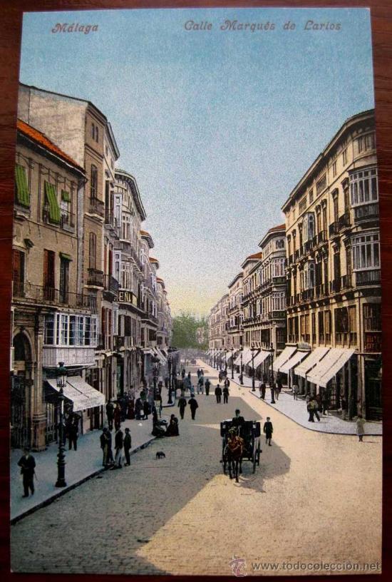 Postales: ANTIGUA POSTAL COLOREADA DE MALAGA - CALLE MARQUES DE LARIOS - ED. PURGER & CO. N. 5851 - NO CIRCULA