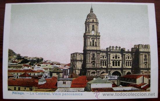 Postales: ANTIGUA POSTAL COLOREADA DE MALAGA - LA CATEDRAL, VISTA PANORAAMICA - NO CIRCULADA.