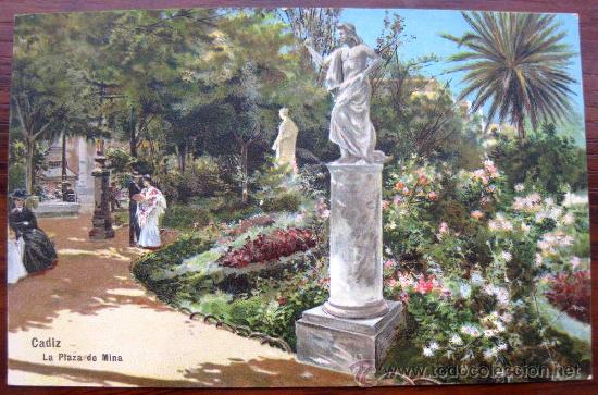 Cartoline: ANTIGUA POSTAL COLOREADA DE CADIZ - LA PLAZA DE MINA - NO CIRCULADA - ED. PETRACCHI & NOTERMANN.
