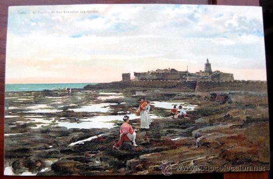 Cartoline: ANTIGUA POSTAL COLOREADA DE CADIZ - EL CASTILLO DE SAN SEBASTIAN - NO CIRCULADA - ED. PETRACCHI & NO