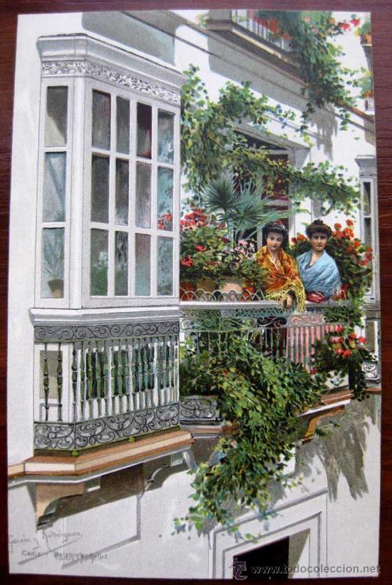 Postales: ANTIGUA POSTAL COLOREADA DE CADIZ - BALCON ANDALUZ - NO CIRCULADA - ED. PETRACCHI & NOTERMANN.
