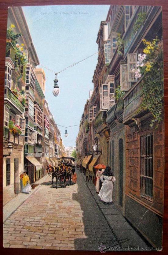 Cartoline: ANTIGUA POSTAL COLOREADA DE CADIZ - CALLE DUQUE DE TETUAN - NO CIRCULADA - ED. PETRACCHI & NOTERMANN