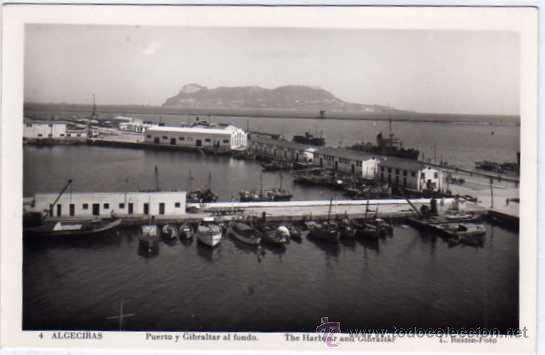 Postais: Algeciras. Cadiz.n&ordm; 4. Puerto y Gibraltar al fondo. L. Roisin. Sin circular.