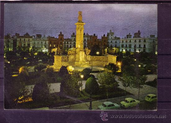 Postales: PLAZA DE ESPA&Ntilde;A Y MONUMENTO A LAS CORTES - NOCTURNO - CADIZ