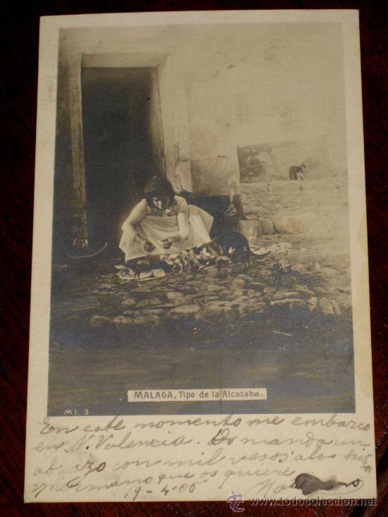 Postales: ANTIGUA FOTO POSTAL DE MALAGA - TIPO DE LA ALCAZABA - CIRCULADA EN 1905 SIN DIVIDIR