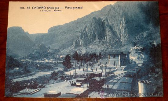 Postales: ANTIGUA POSTAL DE EL CHORRO (MALAGA) VISTA GENERAL Y ESTACION DE TREN, FERROCARRIL - 101 ROISIN - SI