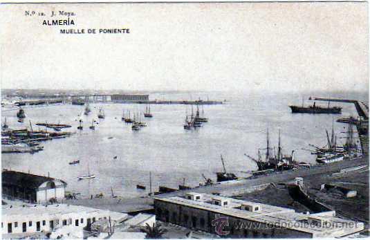 Postales: Almeria. n&ordm; 12 J. Moya. Muelle de Poniente. Hauser. Escrita. Sin circular.