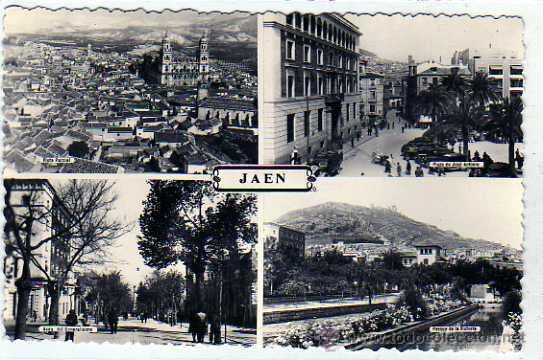 Postales: Jaen. Varias vistas: vista parcial, plaza de Jose Antonio, etc. no figura editor. Sin circular.