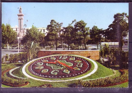 Postales: CADIZ - PLAZA DE ESPA&Ntilde;A - RELOJ FLORAL Y MONUMENTO A LAS CORTES - ED SICILIA N&ordm; 2