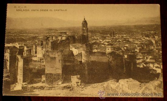 Postales: ANTIGUA POSTAL DE MALAGA - VISTA DESDE EL CASTILLO - ED. HAUSER Y MENET - NO CIRCULADA.