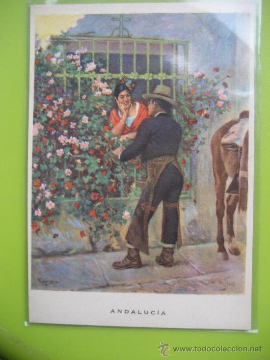 Postais: Andaluc&iacute;a. N&ordm; 1 Pelando la pava. Coleccion Las Regiones de Espa&ntilde;a. R. Lopez Cabrera. Sin circular