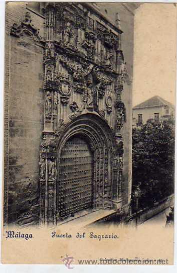 Postales: Malaga. Puerta del Sagrario. Colecci&oacute;n malague&ntilde;a n&ordm; 10. Reverso sin dividir. Sin circular.