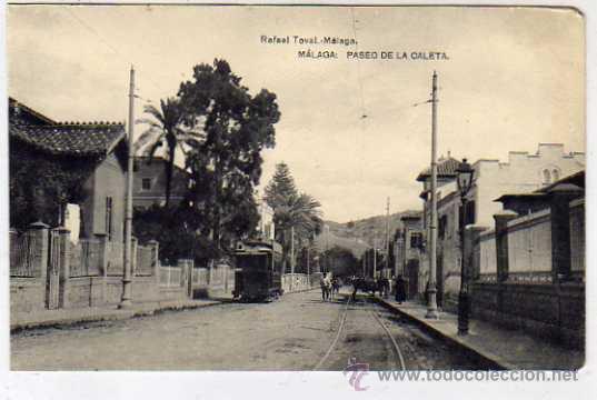 Postais: Malaga. Rafael Toval. Paseo de la Caleta. Fototipia Hauser y Menet. Sin circular. tranvia.