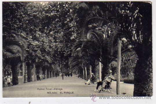 Postales: Malaga. Rafael Toval.  El Parque. Fototipia Hauser y Menet. Sin circular.