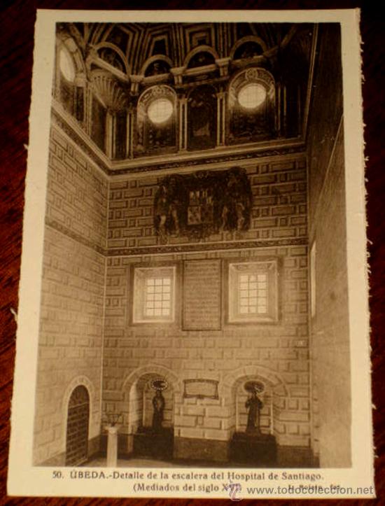 Postales: ANTIGUA POSTAL DE UBEDA - JAEN - N. 50 - DETALLE DE LA ESCALERA DEL HOSPITAL DE SANTIAGO - ED. L. RO