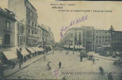 Postales: POSTAL ANTIGUA DE MALAGA PLAZA DE LA CONSTITUCION Y CALLE DE LARIOS  P-ANMA-202