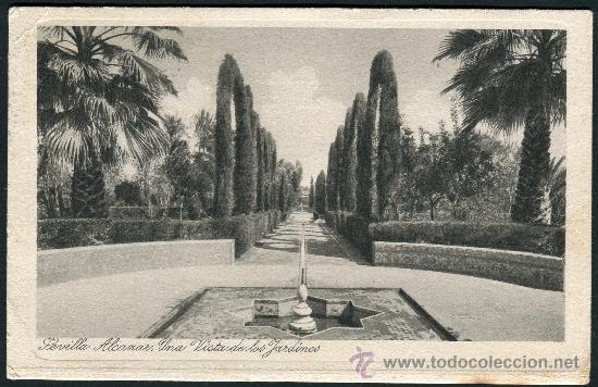 Postcards: SEVILLA. ALC&Aacute;ZAR. UNA VISTA DE LOS JARDINES.