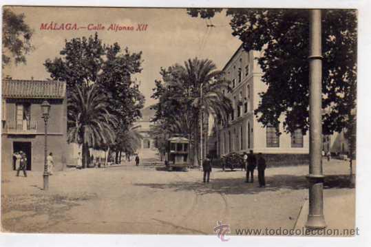 Postcards: Malaga. Calle Alfonso XII. tranvia. Ed. Rafael Tovar . Sin circular.