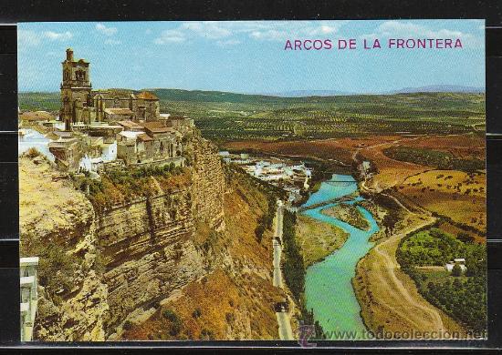Postales: 2.006.- ARCOS DE LA FRONTERA. CORTE DE LA PE&Ntilde;A Y R&Iacute;O GUADALETE