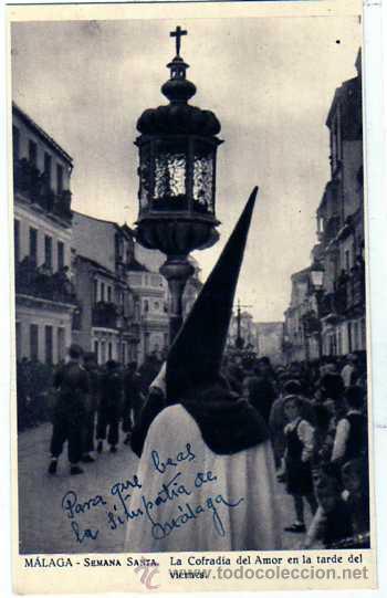 Postales: Malaga. Semana Santa. La cofradia del Amor en la tarde del Viernes. Agrupaci&oacute;n de cofradias.