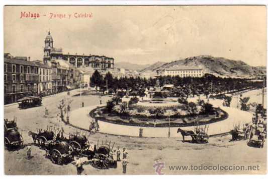 Postales: MALAGA. Parque y Catedral .Ed. Domingo del Rio. sin circular.