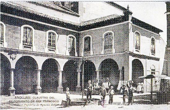 Postales: ANDUJAR (JAEN).-CLAUSTRO DEL EX-CONVENTO DE SAN FRANCISCO.- Hacia 1907.-(REPRODUCCI&Oacute;N)