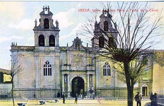 Postales: UBEDA (JAEN).-IGLESIA DE SANTA MARIA Y PASEO DE LA CARCEL.- HACIA 1918.- (REPRODUCCION)