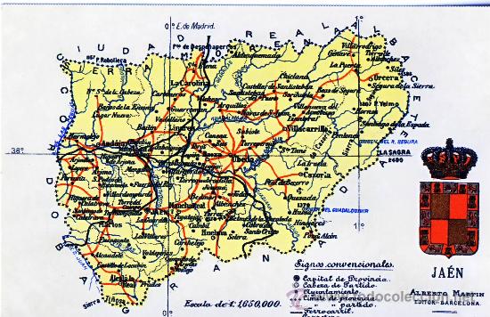 Postales: JAEN.- MAPA DE LA PROVINCIA .- A&Ntilde;O 1930.- (REPRODUCCION)